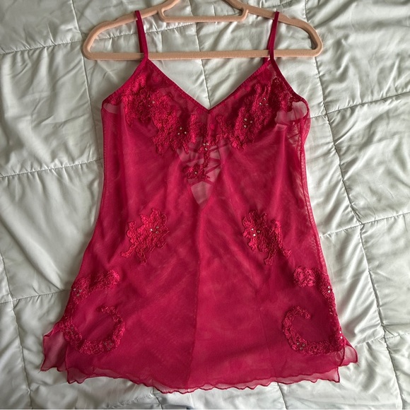 Vintage Victoria’s Secret Mesh Embroidered Babydoll Slip Women’s S Y2K Pink - Picture 4 of 13